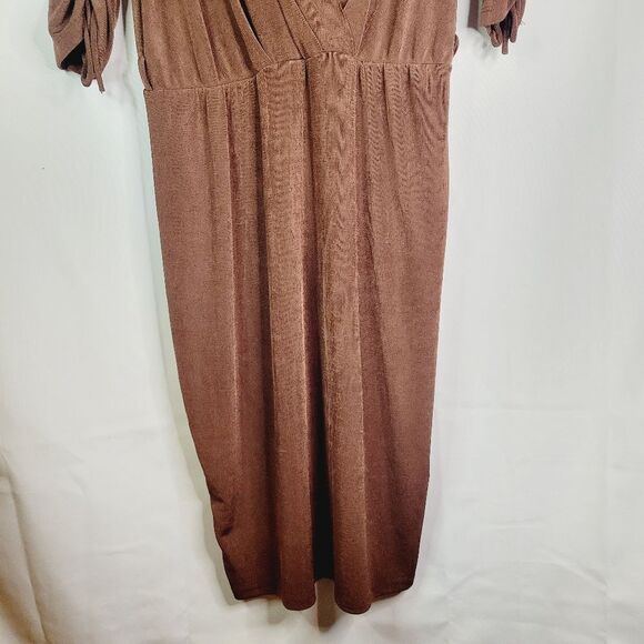 Lilian Vintage Elegant Cocoa Brown V-Neck Dress - Picture 2 of 15